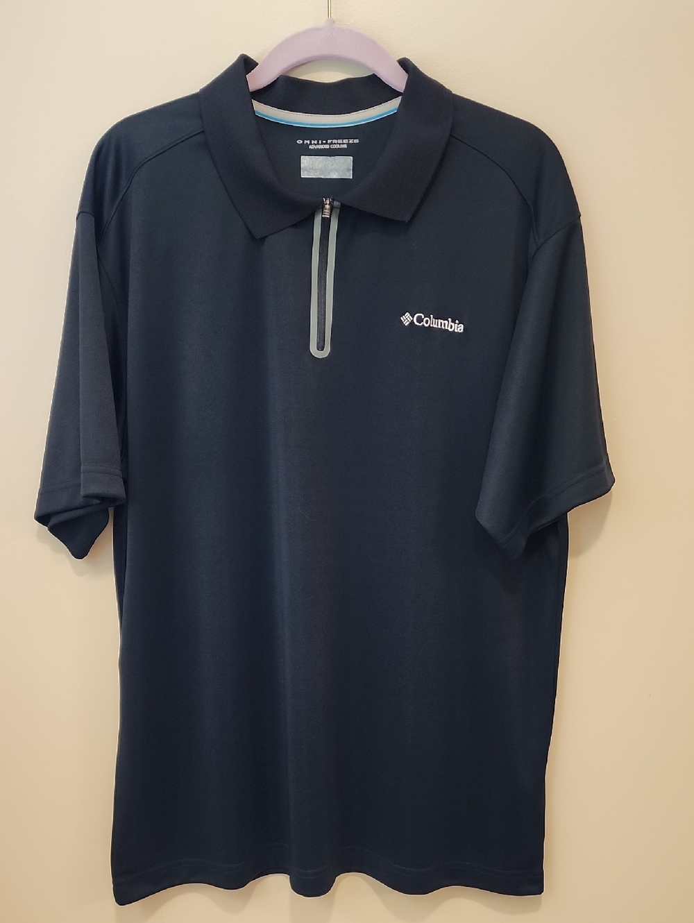 Columbia Omni Freeze Polo Men's‎ Navy Blue Short Sleeve Shirt Advance Cool XL